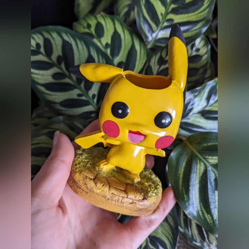 Pikachu pot handmade for a live air plant or baby succulent Animal pot pokemon